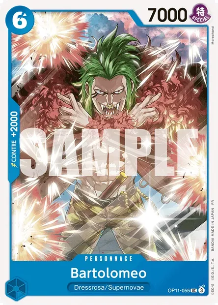 Bartolomeo, carte One Piece OP11-055 — extension DES POINGS VIFS COMME L'ÉCLAIR