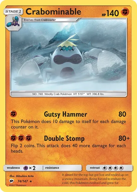 Crabominable, Pokémon card BUS 74 — Burning Shadows set