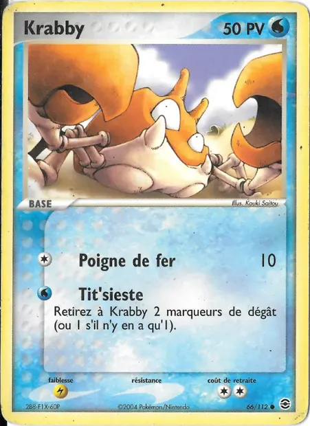 Krabby, carte Pokémon RG 66 — extension EX Rouge Feu & Vert Feuille