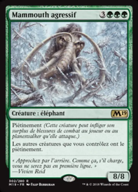 Mammouth agressif, carte Magic M19 302 — extension Core Set 2019