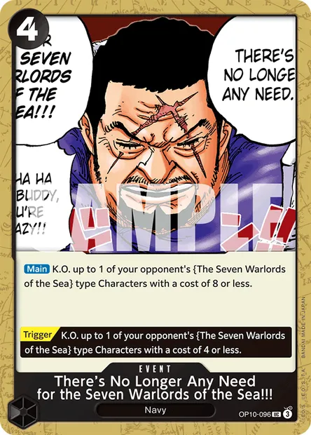 There’s No Longer Any Need for the Seven Warlords of the Sea!!!, One Piece card OP10-096 — ROYAL BLOOD set