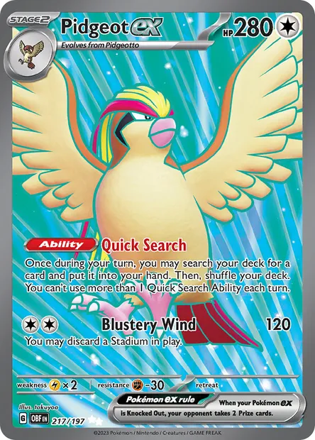 Pidgeot ex, Pokémon card OBF 217 — Obsidian Flames set