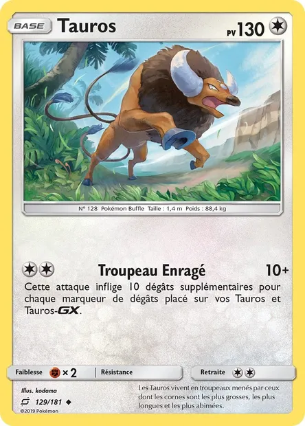 Tauros, carte Pokémon TEU 129 — extension Duo de Choc