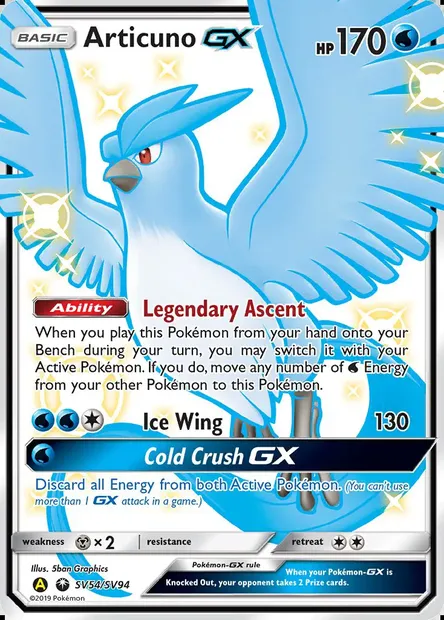 Artikodin-GX, carte Pokémon SMA SV54 — extension Destinées Occultes Coffre Étincelant