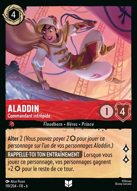 Aladdin - Commandant intrépide, carte Disney Lorcana CH6-119 — extension La Mer Azurite