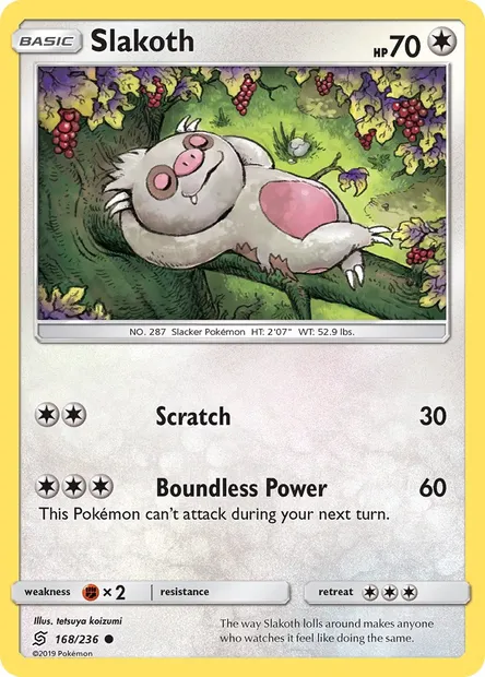 Slakoth, Pokémon card UNM 168 — Unified Minds set