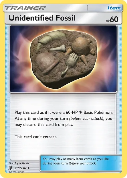 Unidentified Fossil, Pokémon card UNM 210 — Unified Minds set