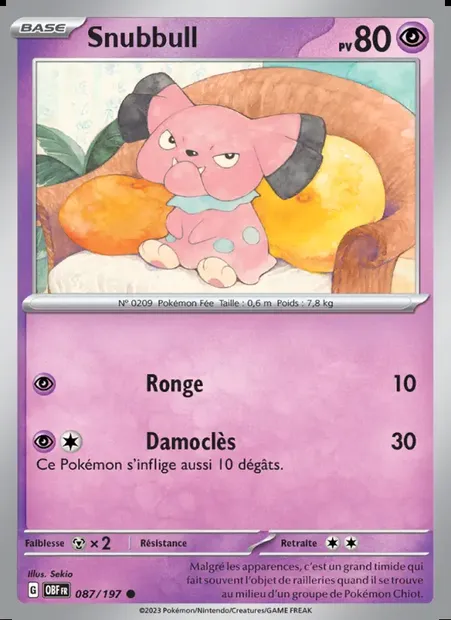Snubbull, carte Pokémon OBF 087 — extension Flammes Obsidiennes