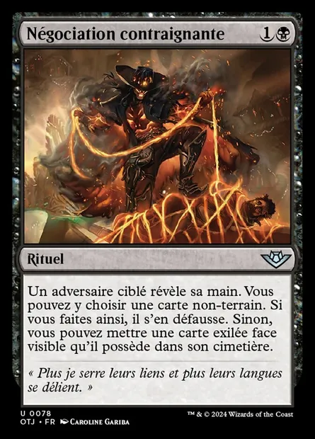 Négociation contraignante, carte Magic OTJ 78 — extension Outlaws of Thunder Junction