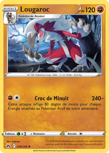Lougaroc, carte Pokémon CRZ 074 — extension Zénith Suprême