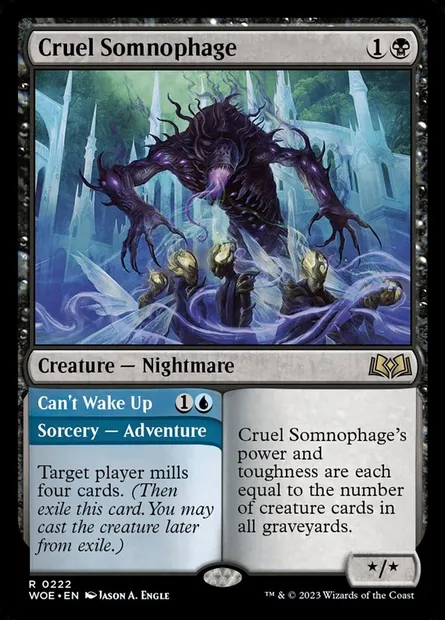 Cruel Somnophage // Can't Wake Up, Magic card WOE 222 — Wilds of Eldraine set