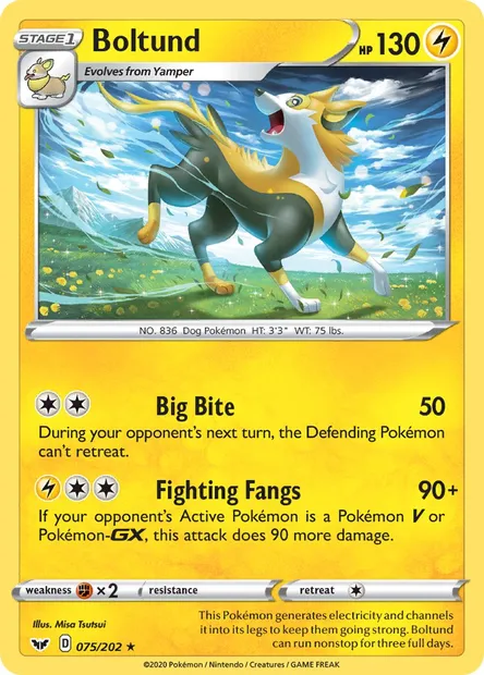 Boltund, Pokémon card SSH 75 — Sword & Shield set