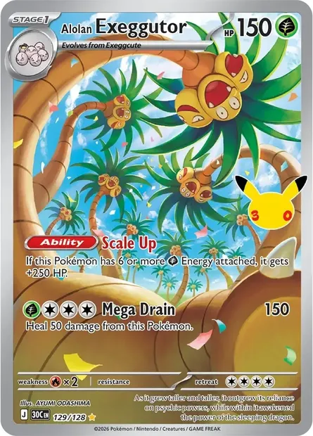 Alolan Exeggutor, Pokémon card 30C 129 — 30th Celebration set