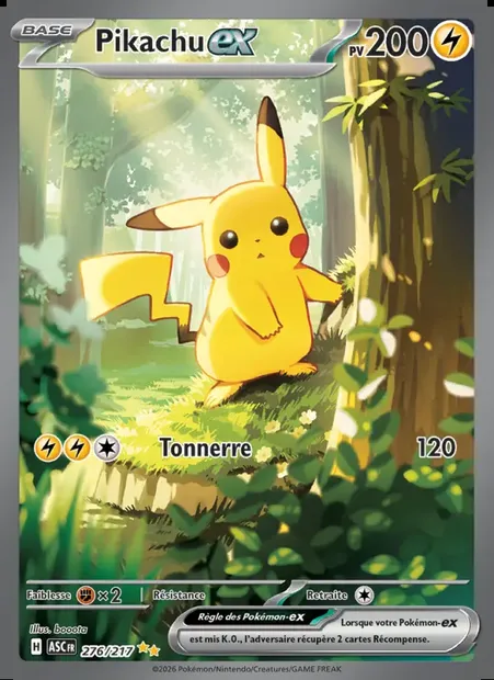Pikachu-ex, carte Pokémon ASC 276 — extension Héros Transcendants