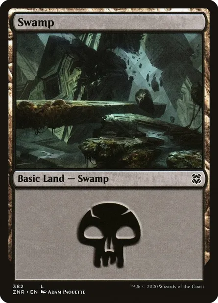 Swamp, Magic card ZNR 382 — Zendikar Rising set