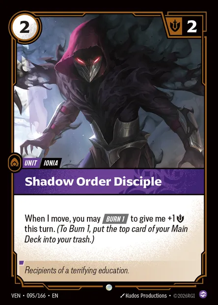 Shadow Order Disciple, Riftbound card VEN 095 — Vendetta set