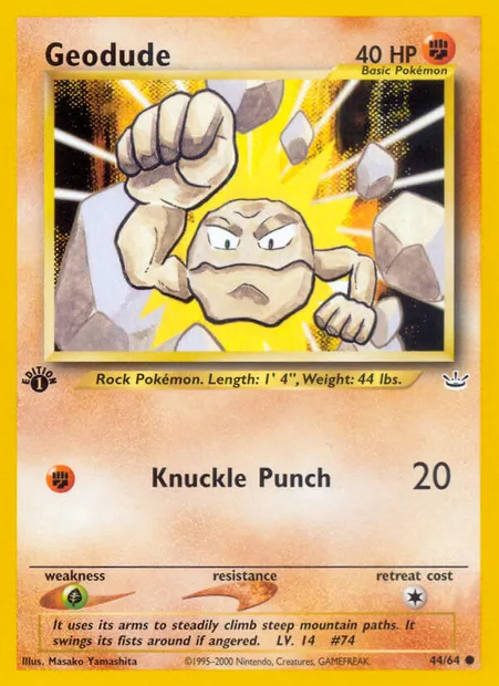 Geodude, Pokémon card NR 44 — Neo Revelation set