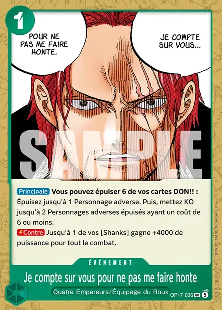 Je compte sur vous pour ne pas me faire honte, carte One Piece OP17-036 — extension LES GUERRIERS LES PLUS PUISSANTS AU MONDE