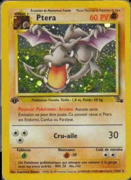 Ptéra, carte Pokémon FO 1 — extension Fossile