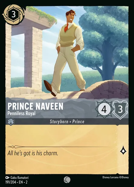 Prince Naveen - Penniless Royal, Disney Lorcana card CH2-191 — Rise of the Floodborn set
