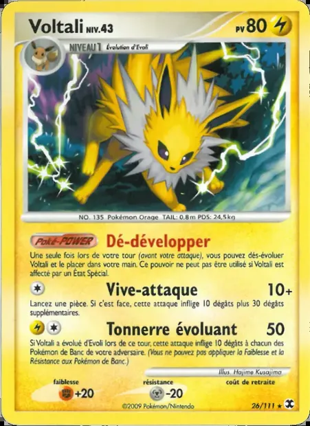 Voltali Niv. 43, carte Pokémon RR 26 — extension Rivaux Émergeants