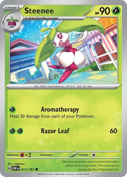 Steenee, Pokémon card OBF 017 — Obsidian Flames set