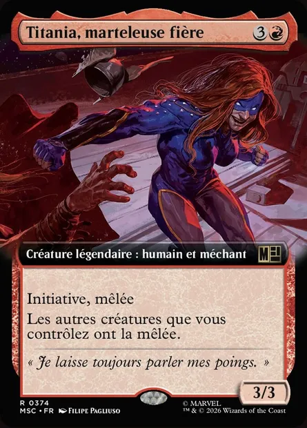 Titania, marteleuse fière, carte Magic MSC 374 — extension Marvel Super Heroes Commander