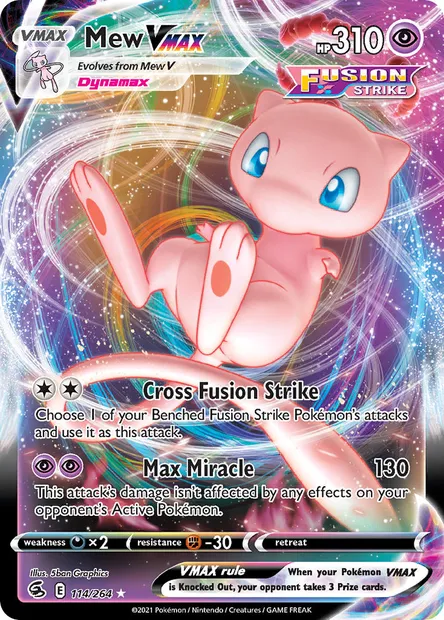 Mew VMAX, Pokémon card FST 114 — Fusion Strike set