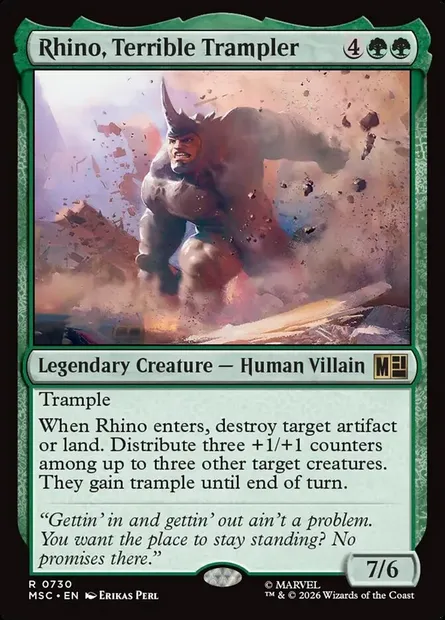 Rhino, Terrible Trampler, Magic card MSC 730 — Marvel Super Heroes Commander set