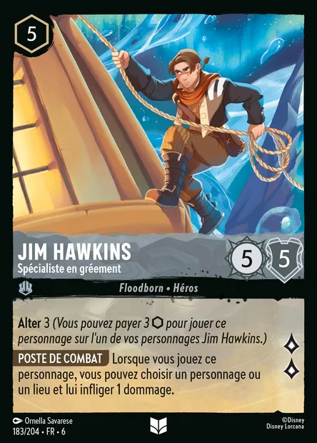 Jim Hawkins - Spécialiste en gréement, carte Disney Lorcana CH6-183 — extension La Mer Azurite