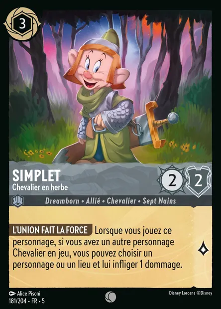 Simplet - Chevalier en herbe, carte Disney Lorcana CH5-181 — extension Ciel Scintillant