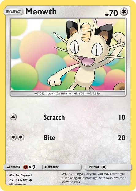 Meowth, Pokémon card TEU 125 — Team Up set