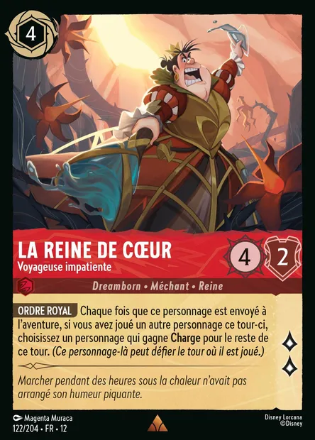 La Reine de Cœur - Voyageuse impatiente, carte Disney Lorcana CH12-122 — extension Contrées Inconnues