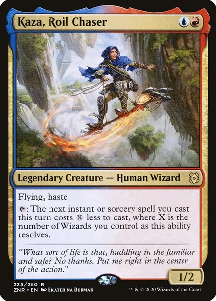 Kaza, Roil Chaser, Magic card PZNR 225p — Zendikar Rising Promos set