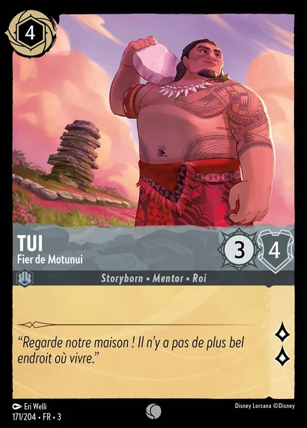 Tui - Fier de Motunui, carte Disney Lorcana CH3-171 — extension Les Terres d'Encres
