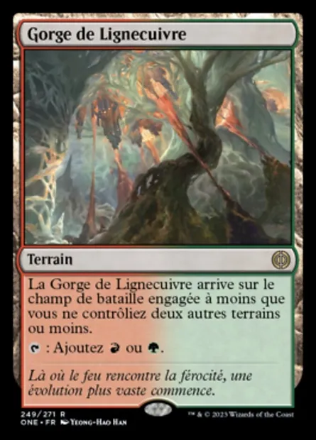 Gorge de Lignecuivre, carte Magic ONE 249 — extension Tous Phyrexians