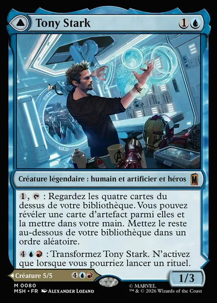 Tony Stark // L'invincible Iron Man, carte Magic MSH 80 — extension Marvel Super Heroes