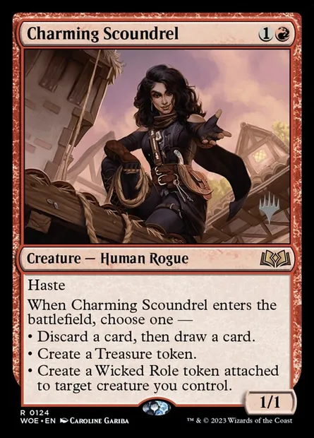 Charming Scoundrel, Magic card PWOE 124p — Wilds of Eldraine Promos set