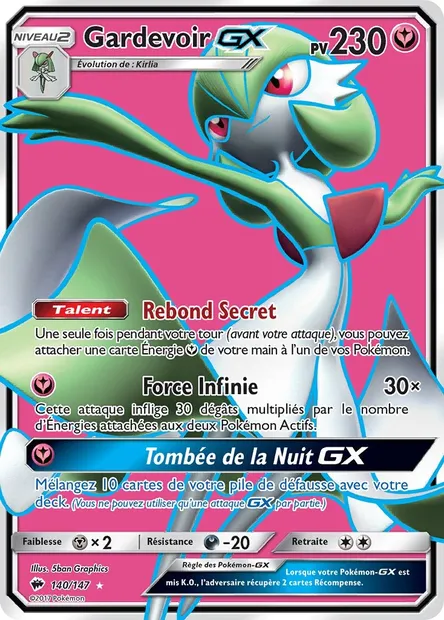 Gardevoir GX, carte Pokémon BUS 140 — extension Ombres Ardentes