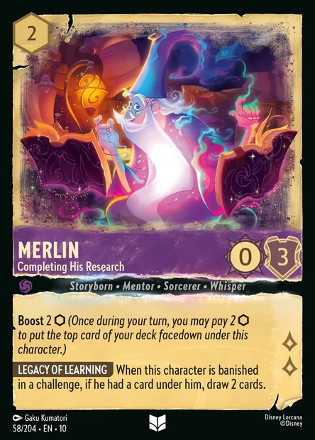 Merlin - Completing His Research, Disney Lorcana card CH10-058 — Whispers in the Well set