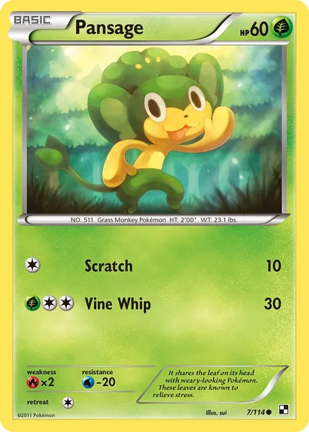 Pansage, Pokémon card BLW 7 — Black & White set