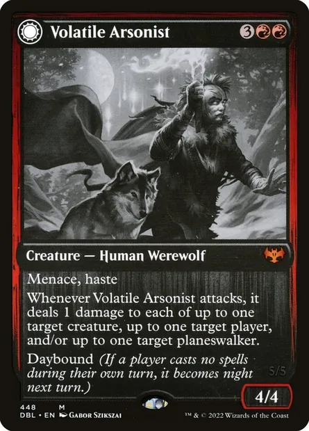 Incendiaire volatil // Anarchiste Noiresouche, carte Magic DBL 448 — extension Innistrad : Double Programme