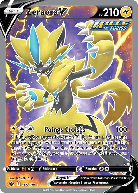 Zeraora V, carte Pokémon CRE 165 — extension Règne de Glace