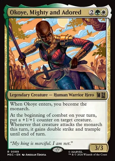 Okoye, Mighty and Adored, Magic card MSC 89 — Marvel Super Heroes Commander set