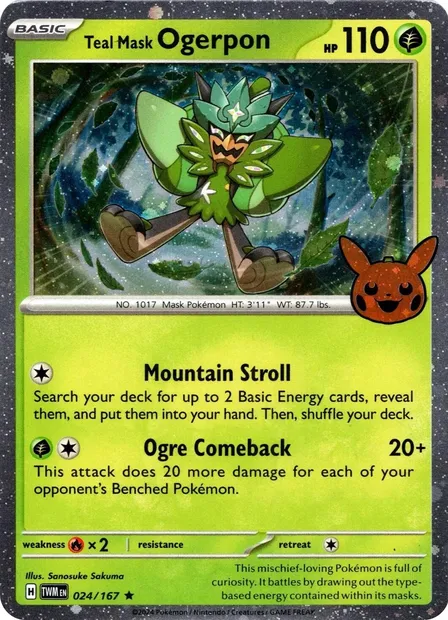 Ogerpon Masque Turquoise, carte Pokémon TOT24 024 — extension Trick or Trade 2024