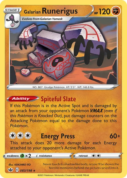 Galarian Runerigus, Pokémon card CRE 83 — Chilling Reign set
