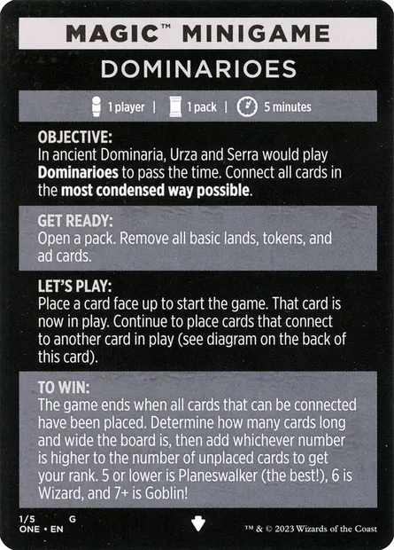 Dominarioes // Dominarioes (cont'd), Magic card MONE 1 — Phyrexia: All Will Be One Minigames set