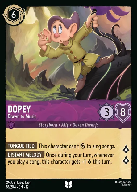 Dopey - Drawn to Music, Disney Lorcana card CH12-038 — Wilds Unknown set