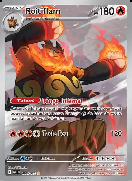 Roitiflam, carte Pokémon WHT 098 — extension Flamme Blanche