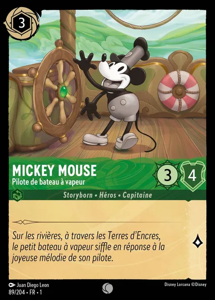 Mickey Mouse - Pilote de bateau à vapeur, carte Disney Lorcana CH1-089 — extension Premier Chapitre